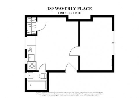2D floor plan of 1 bedroom with living room at 189 Waverly Place New York
